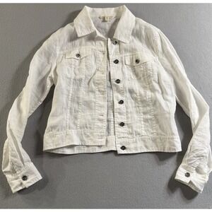 Eileen Fisher White Cropped Jacket Top Organic Linen Women's Sz XS Pockets